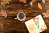 Above View Opened Notebook With Coffee Arrangement Psd