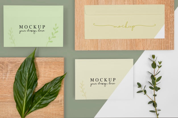 Above View Stationery Leaves And Wood Piece Psd