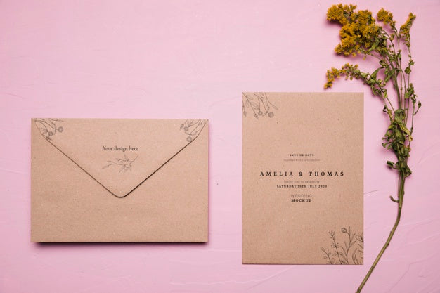 Above View Wedding Invitation Mock-Up Psd