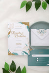 Above View Wedding Invitation With Leaves Psd
