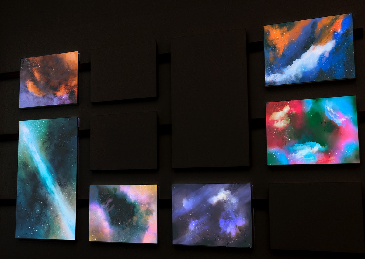 Abstract Art Pieces On A Black Wall