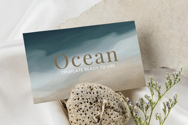 Abstract Business Card Mockup Dark Blue Ocean Psd