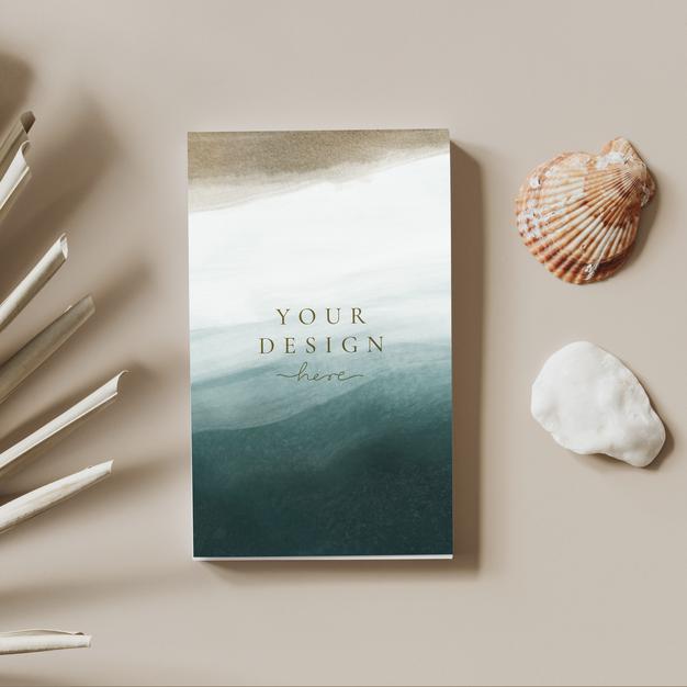 Abstract Business Card Mockup Near Sea Shells Psd