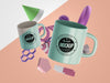 Abstract Mock-Up Merchandise With Bunch Of Mugs Psd
