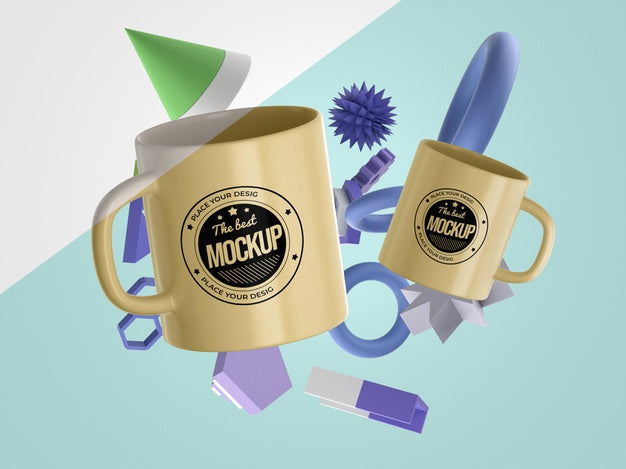 Abstract Mock-Up Merchandise With Bunch Of Mugs Psd