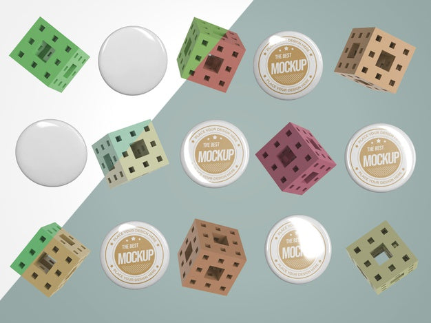 Abstract Mock-Up Merchandise With Insignia And Cubes Psd