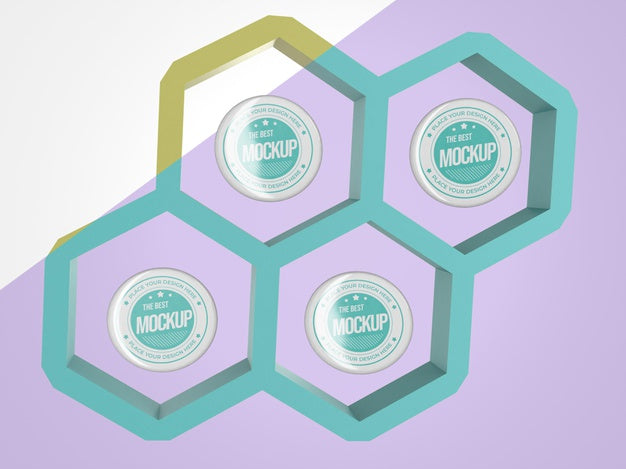 Abstract Mock-Up Merchandise With Insignia In Hexagons Psd