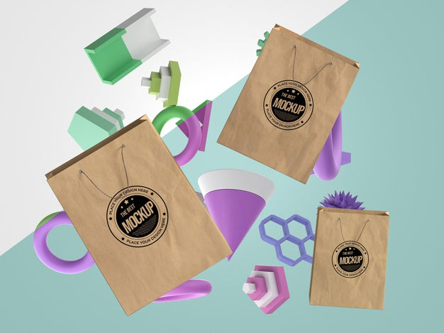 Abstract Mock-Up Merchandise With Paper Bags Psd