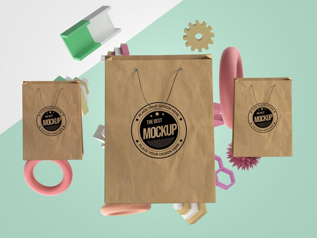 Abstract Mock-Up Merchandise With Shopping Bags Psd