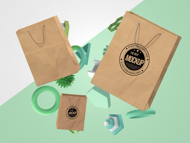 Abstract Mock-Up Merchandise With Shopping Bags Psd