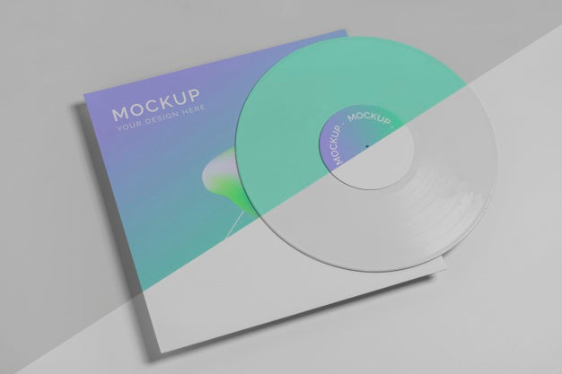 Abstract Retro Vinyl Disk With Packaging Mock-Up Psd