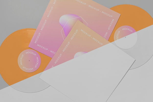 Abstract Retro Vinyl Disk With Packaging Mock-Up Psd