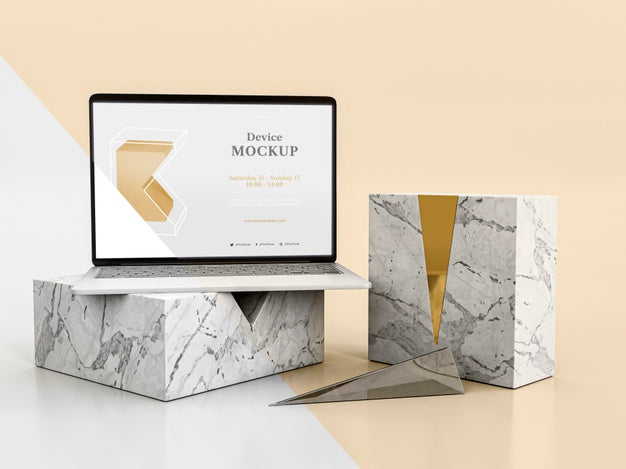 Abstract Stone And Laptop Psd
