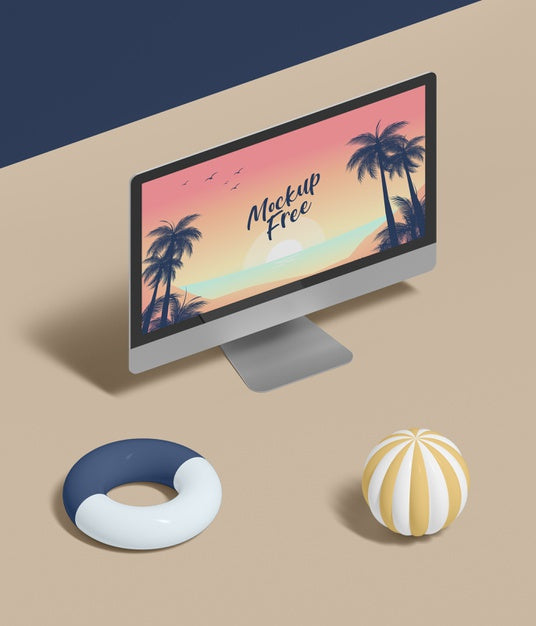 Abstract Summer Concept With Computer Psd