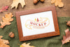 Acorns And Autumn Leaves Beside Frame Psd