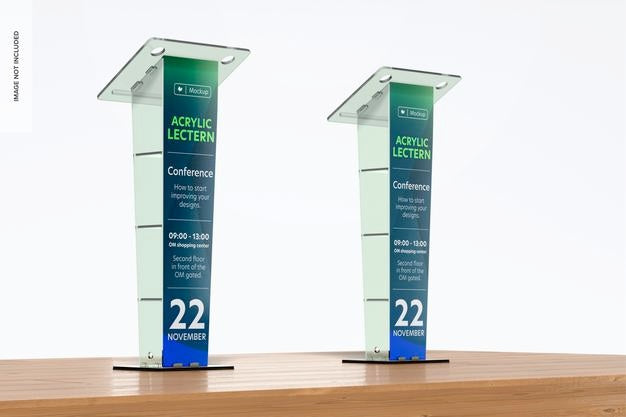 Acrylic Lecterns Mockup, Perspective View Psd