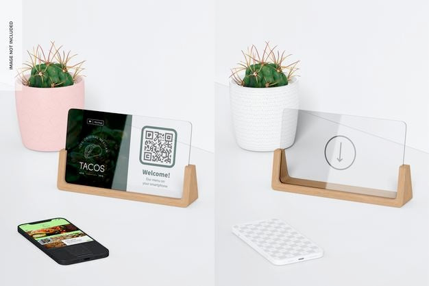 Acrylic Qr Menu Mockup, Perspective Psd