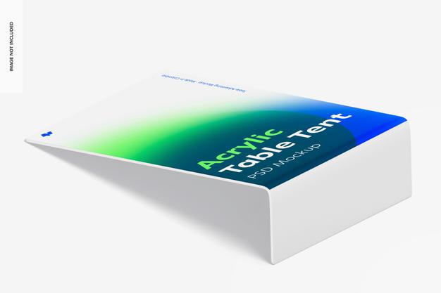 Acrylic Table Tent Mockup, Isometric View Psd