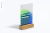 Acrylic Table Tent With Wood Base Mockup Psd
