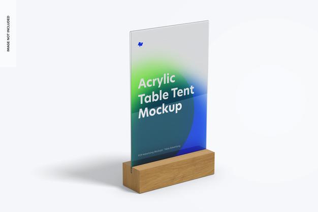 Acrylic Table Tent With Wood Base Mockup Psd