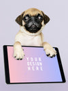 Adorable Pug Puppy With Digital Tablet Mockup Psd