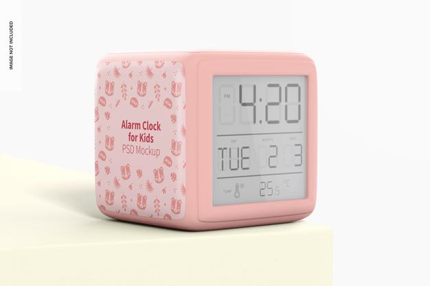 Alarm Clock For Kids Mockup, Perspective Psd
