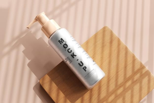 Aluminum Body Cosmetic Pump Bottle Mockup Psd