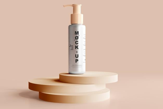 Aluminum Body Cosmetic Pump Bottle Mockup Psd