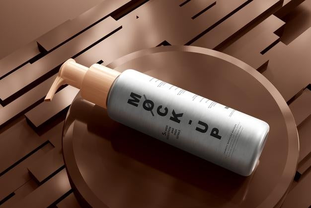Aluminum Body Cosmetic Pump Bottle Mockup Psd