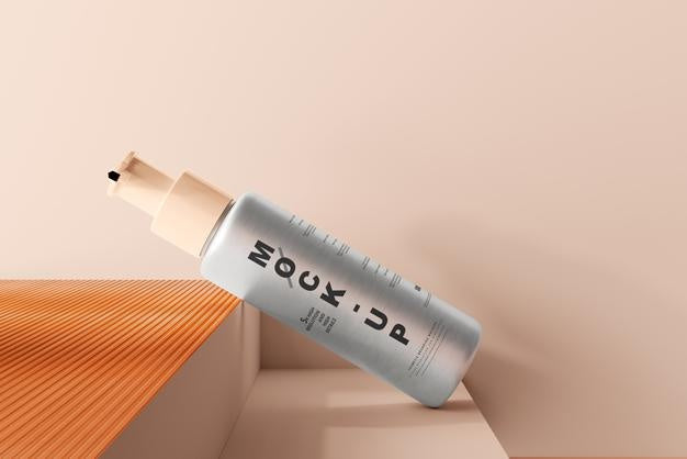Aluminum Body Cosmetic Pump Bottle Mockup Psd
