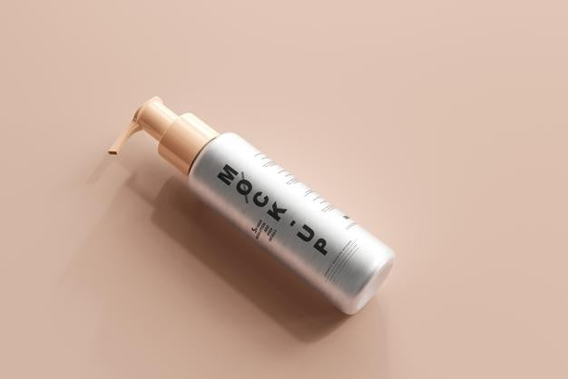 Aluminum Body Cosmetic Pump Bottle Mockup Psd