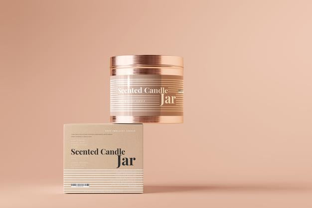Aluminum Candle Jar And Box Mockup Psd