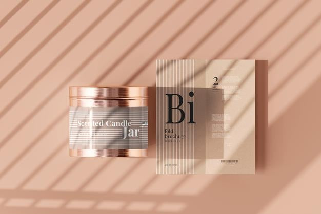 Aluminum Candle Jar With Brochure Mockup Psd