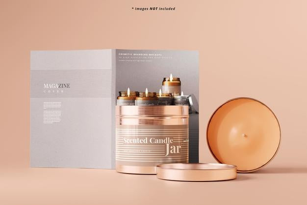 Aluminum Candle Jar With Magazine Mockup Psd