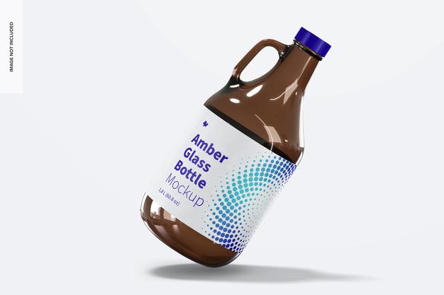Amber Glass Bottle With Handle Jar Mockup, Leaned Psd