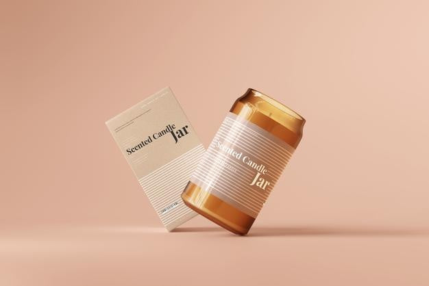 Amber Glass Candle And Box Mockup Psd