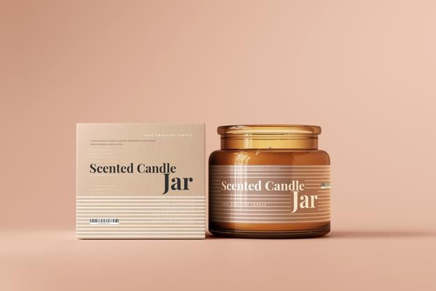 Amber Glass Candle Jar And Box Mockup Psd