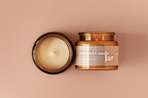 Amber Glass Candle Jar Mockup Psd