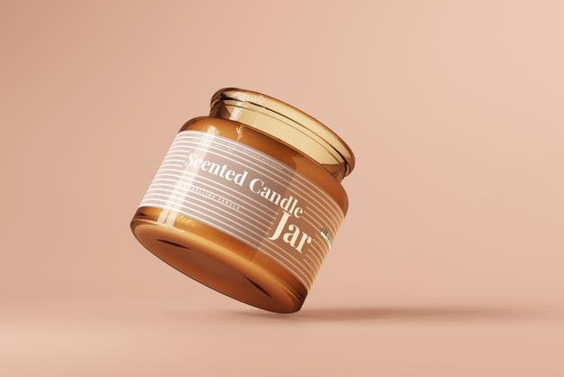 Amber Glass Candle Jar Mockup Psd