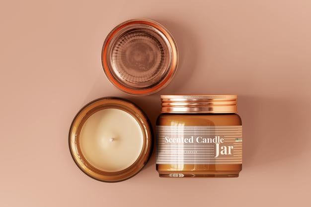Amber Glass Candle Jar Mockup Psd