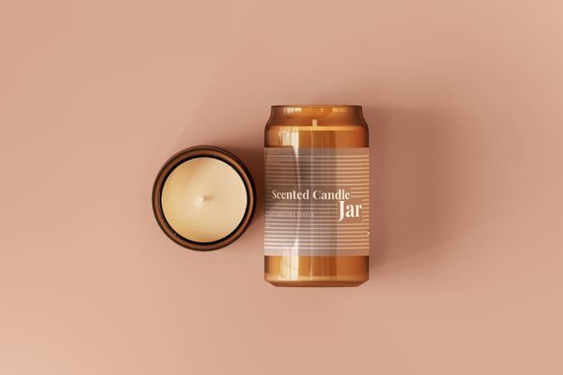 Amber Glass Candle Mockup Psd