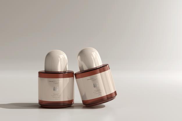 Amber Glass Cosmetic Bottle Mockup Psd