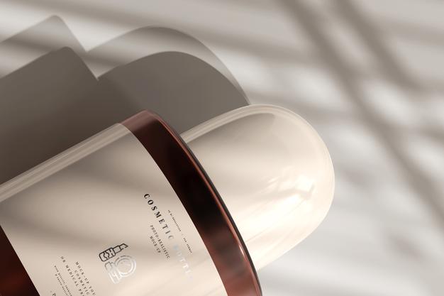 Amber Glass Cosmetic Bottle Mockup Psd