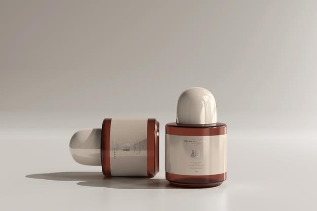 Amber Glass Cosmetic Bottle Mockup Psd