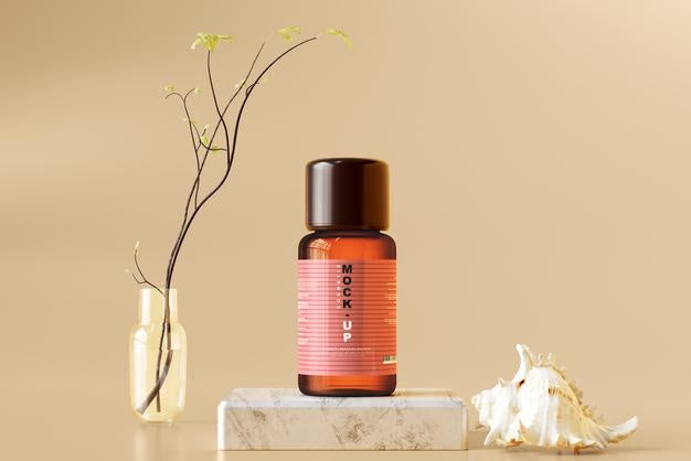 Amber Glass Cosmetic Bottle Mockup Psd