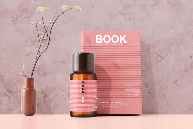 Amber Glass Cosmetic Bottle Mockup Psd