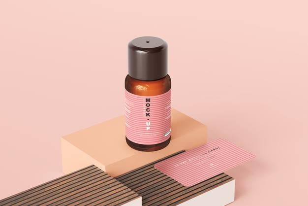Amber Glass Cosmetic Bottle Mockup Psd