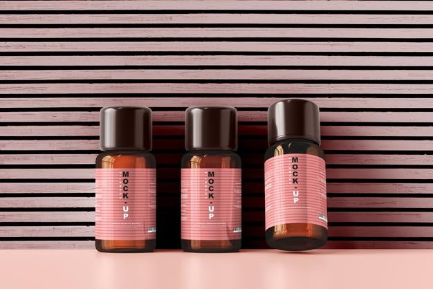 Amber Glass Cosmetic Bottle Mockup Psd