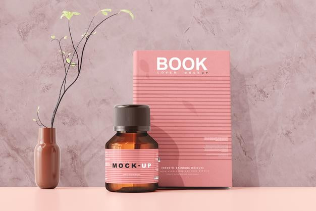Amber Glass Cosmetic Bottle Mockup Psd