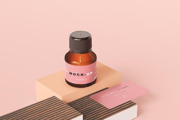 Amber Glass Cosmetic Bottle Mockup Psd
